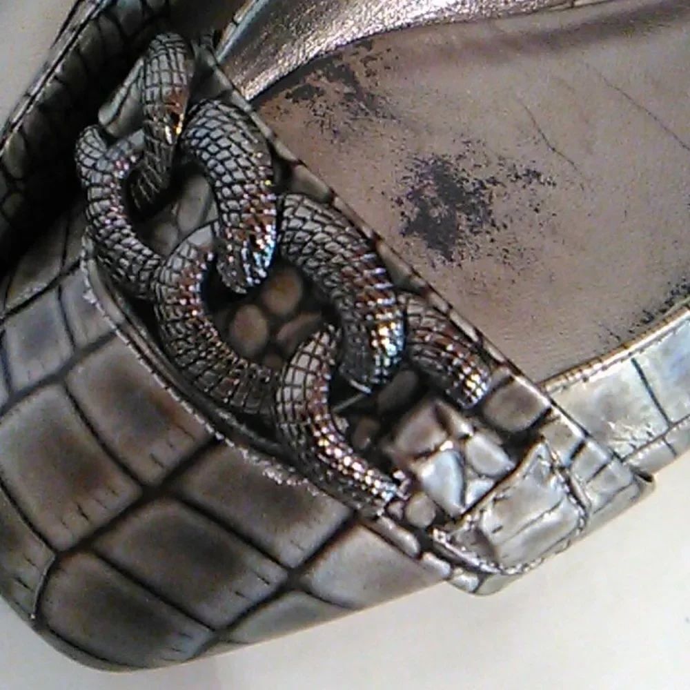 Saks Fifth Avenue Pewter Reptile Embossed Flats - Picture 13 of 14